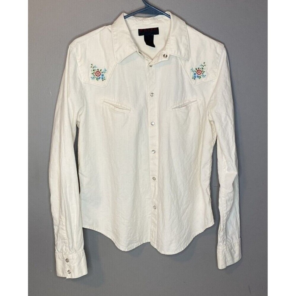 Polo by Ralph Lauren Cream Button-Down Shirt with Embroidered Floral Yokes